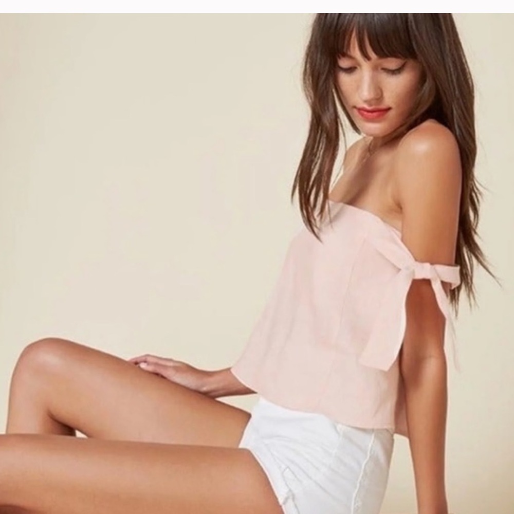 Reformation Amalia Linen Off Shoulder Top - size M Medium
